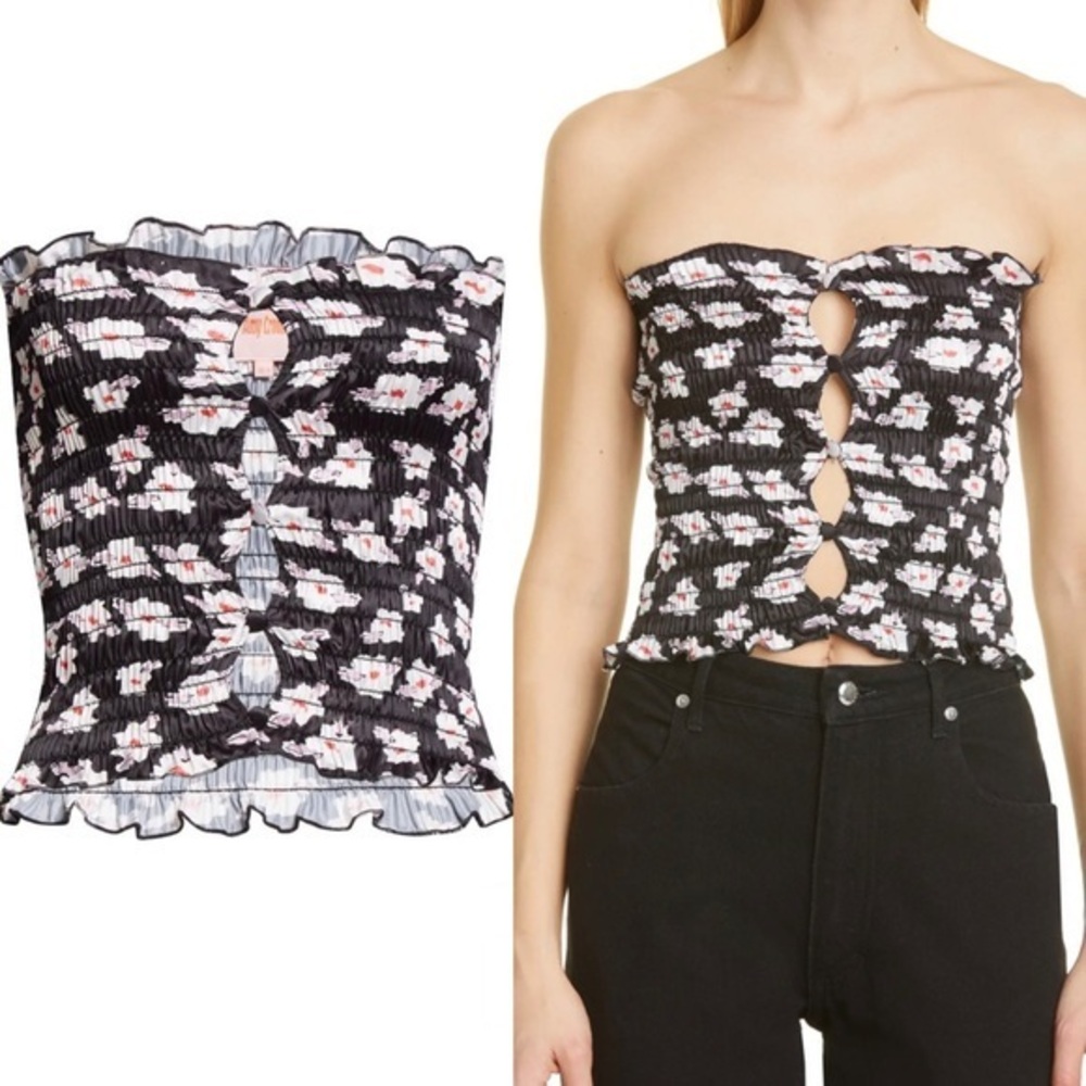 AMY CROOKES Floral Print Shirred Tube Top M/L NWT 285$